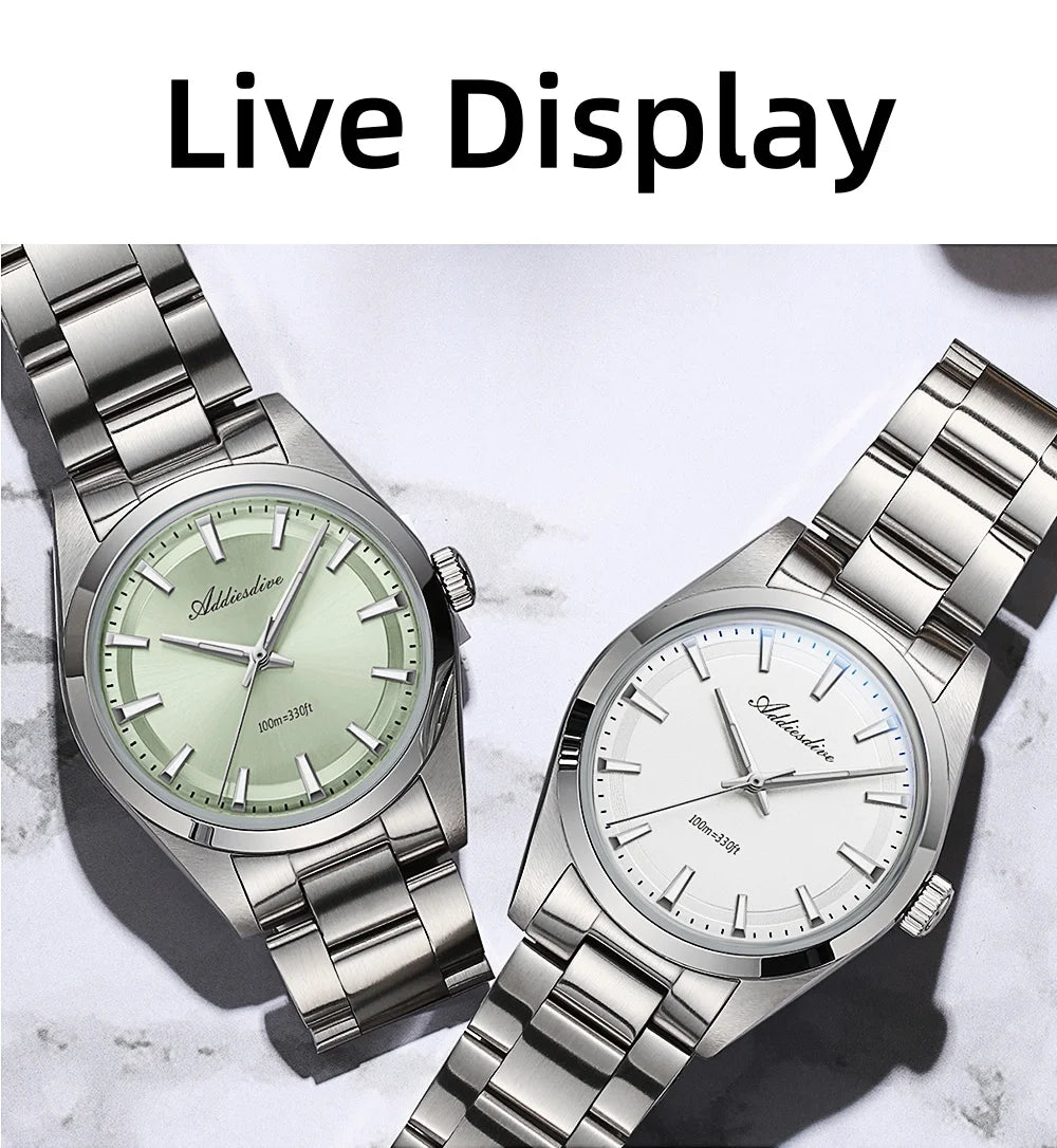 ADDIESDIVE 36mm AD2066 Men Watch BGW9 Luminou Bubble Mirror Glass 316L Stainless Steel Reloj Hombre 100m Waterproof Quartz Watch