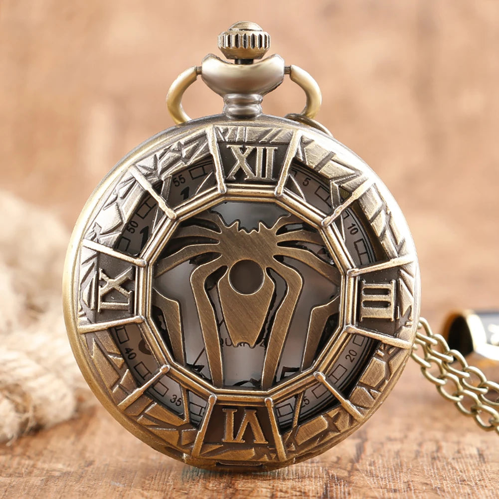 Gold Hollow Spider Design Quartz Pocket Watch Silver Half Hunter Pendant Necklace Clock Best Gifts Boys Men Women New 2019