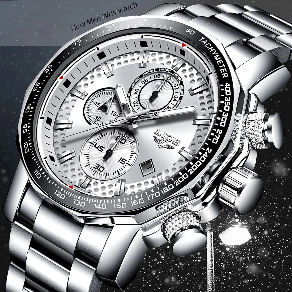 Man Watch LIGE Luxury Stainless Steel Mens Watch Male Military Sport Waterproof Big Watches Men Quartz Clock Relogios Masculino