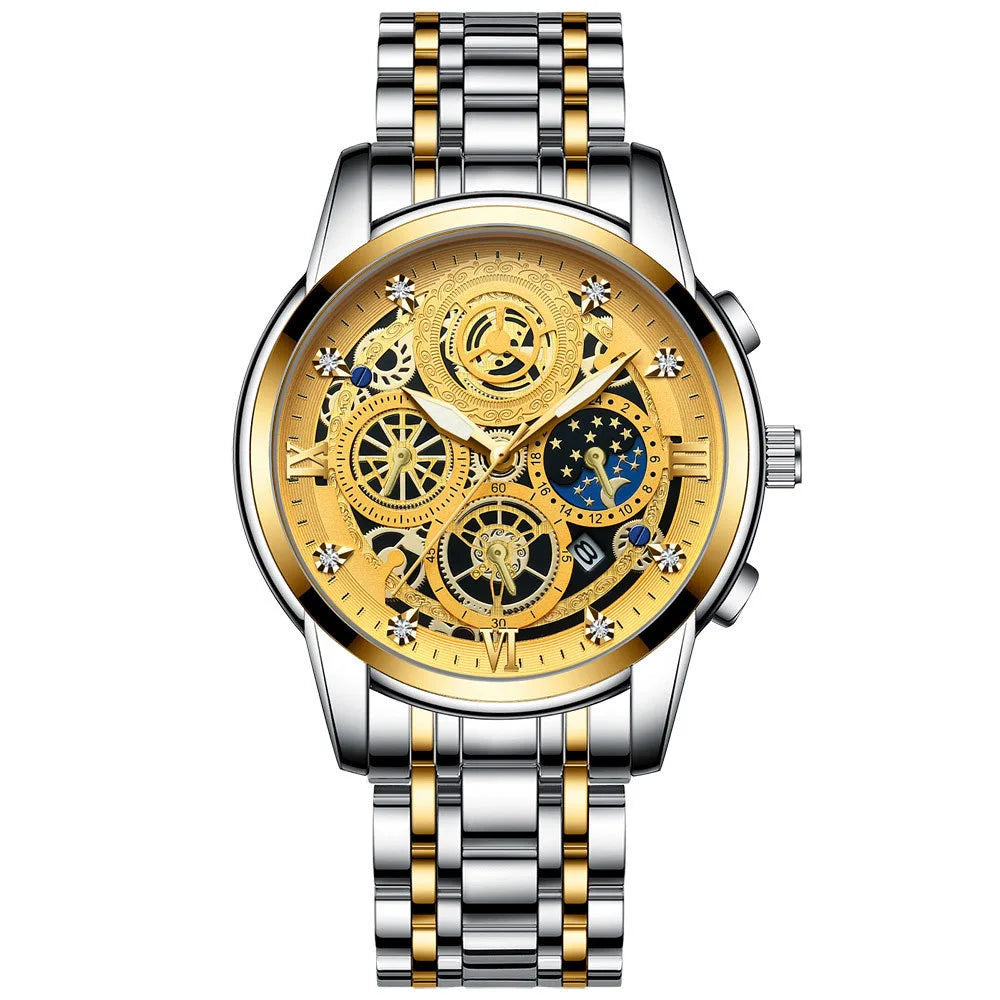 BINBOND B4010 Fashion Casual Quartz Men Watch Luxury Stainless Steel Strap Dial 30M Waterproof Luminous Business Men Wristwatch