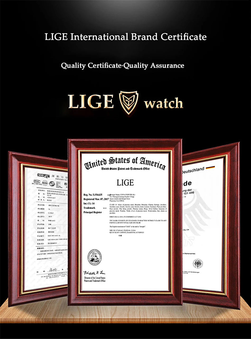 LIGE Luxury Mens Watch Fashion Man Quartz Wristwatch LED Display Luminous Waterproof Watches For Men Calendar Sport Male Clock