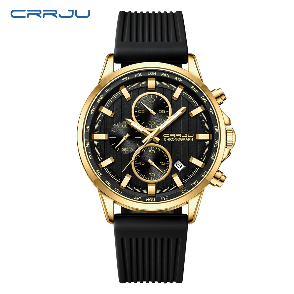 CRRJU Men Watch Silicone Strap Top Brand Luxury Sports Quartz Waterproof Luminous Auto Date Wristwatch Relogio Masculino