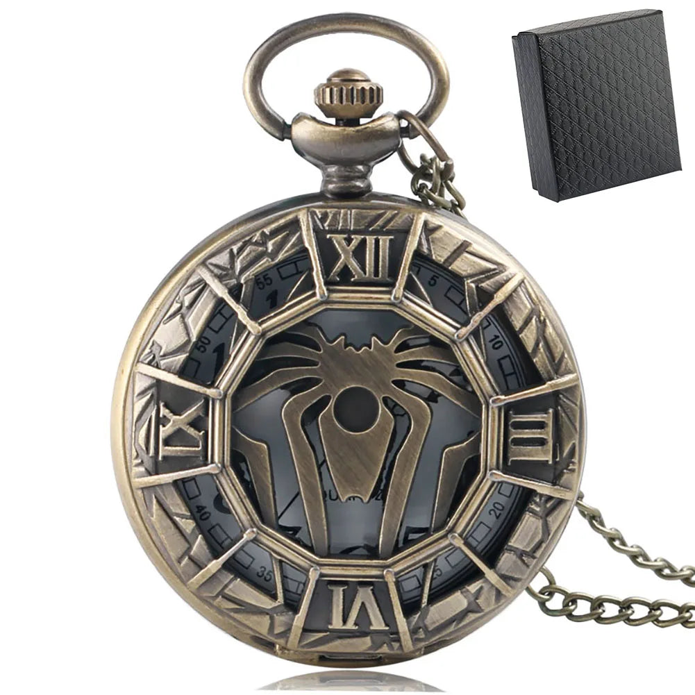 Gold Hollow Spider Design Quartz Pocket Watch Silver Half Hunter Pendant Necklace Clock Best Gifts Boys Men Women New 2019