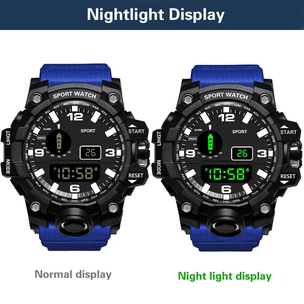 YIKAZE Y12 Men's Sports Watch Waterproof Luminous Men Sport Watch Multifunction Digital Electronic Wristwatch Clock for Boy Kids