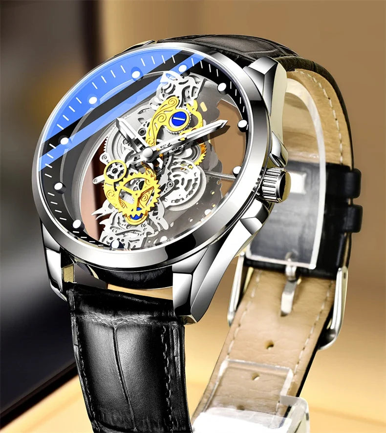 2024 New Men Watch Skeleton Quartz Wristwatch Gold Skeleton Retro Man Watch Top Brand Luxury Clock Mens Watches Reloj Hombre