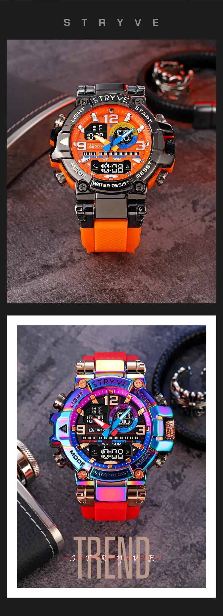 New STRYVE Watch for Men's High Quality Digital-Analog Dual Movement 5ATM Waterproof Watches Fashion Sports Men's Watch 8025