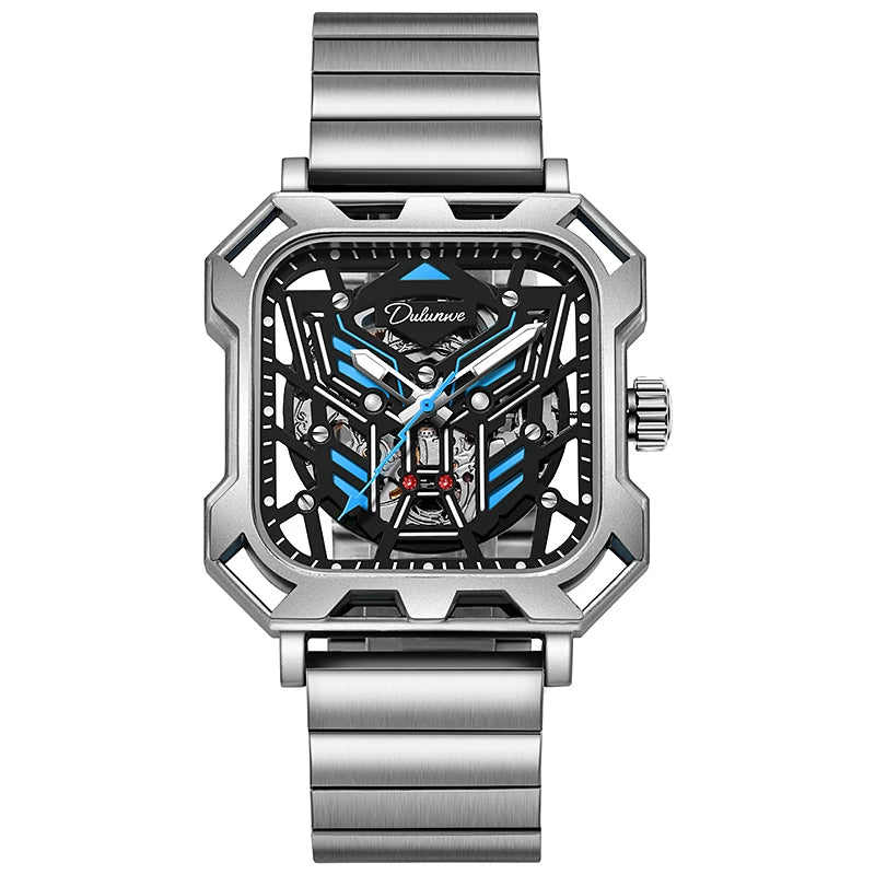 Square Skeleton Dial Mens Watches Top Brand Luxury Luminous Sports Automatic Mechanical Watch Waterproof Steel Reloj Hombre