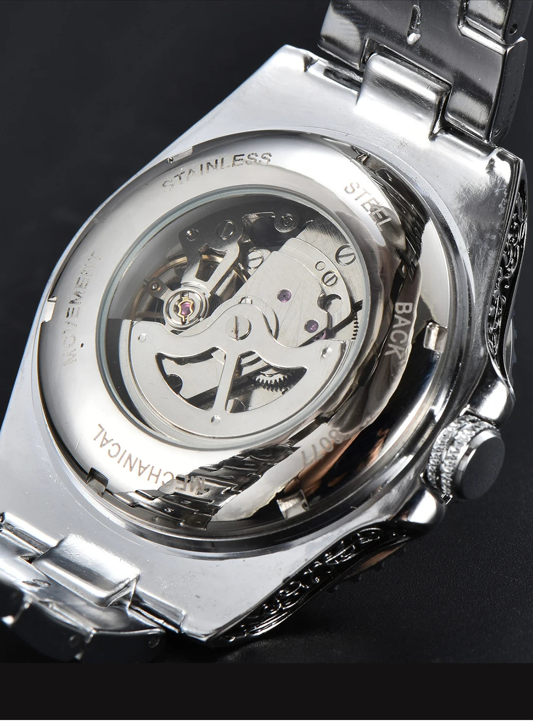 LONGLUX automatic watch luxury wholesale mechanical wristwatches stainless steel carve waterproof no logo mens watch men gift