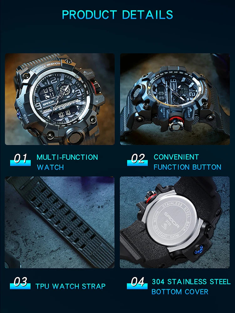 SANDA G style New Men Watch 50M Waterproof Sports Military Quartz Watch For Male Electron Digital Wristwatch Reloj De Hombre