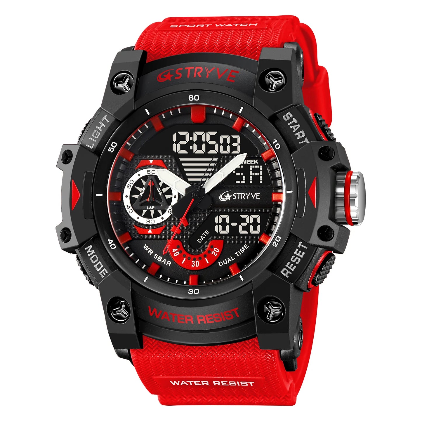 STRYVE Electronic Fashion Men's Sport Watches Shock Resistant 50M Waterproof Wristwatch LED Alarm Stopwatch Clock Men 8029