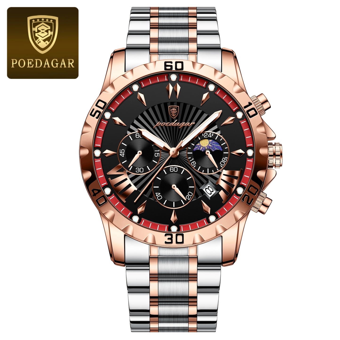 POEDAGAR Luxury High Quality Watch for Man Waterproof Luminous Chronograph Date Men Watch Stainless Steel Quartz Men's Watches