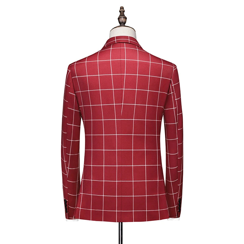 (Jacket +Pant+Vest) Luxury Men Groom Wedding Suits High Quality Business Social Prom Party Double Breasted Plaid Dress 3 Piece