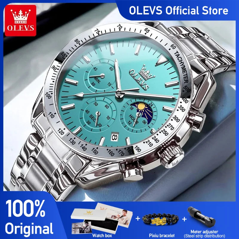 OLEVS 3618 Mens Watch Original Brand Waterproof Luminous Quartz Wristwatch Watch For Man Multifunctional Chronograph With Box