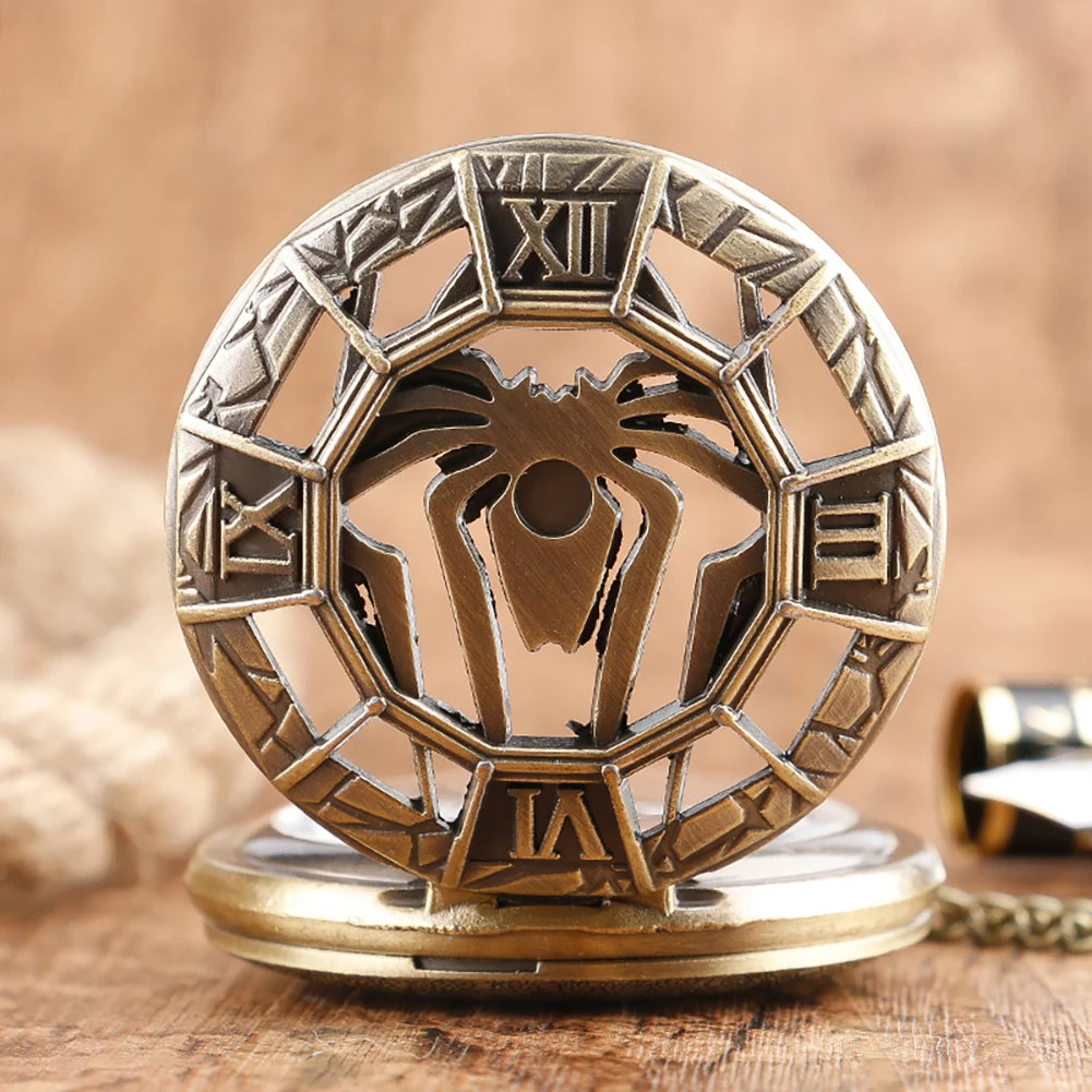 Gold Hollow Spider Design Quartz Pocket Watch Silver Half Hunter Pendant Necklace Clock Best Gifts Boys Men Women New 2019