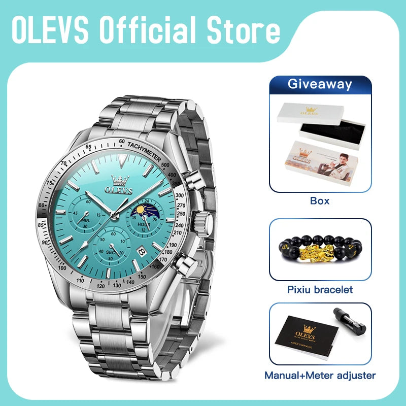 OLEVS 3618 Mens Watch Original Brand Waterproof Luminous Quartz Wristwatch Watch For Man Multifunctional Chronograph With Box