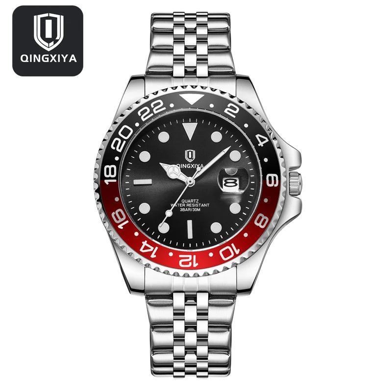QINGXIYA Brand New Luxury Stainless Steel Quartz Watch for Men Waterproof Luminous Date Fashion Men Watch Casual Mens Watches