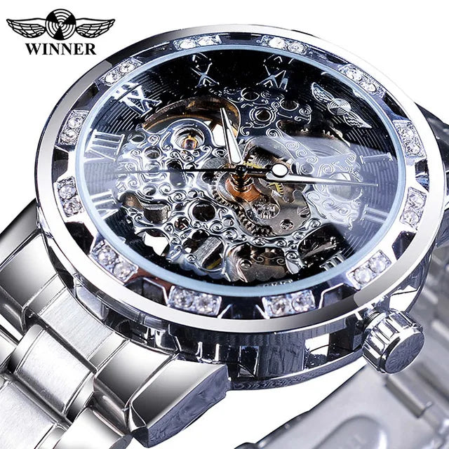 Fashion Winner Hot Top Brand Luxury Men Transparent Diamond Luminou Smovement Male Mechanical Skeleton Royal Design Wrist Watch
