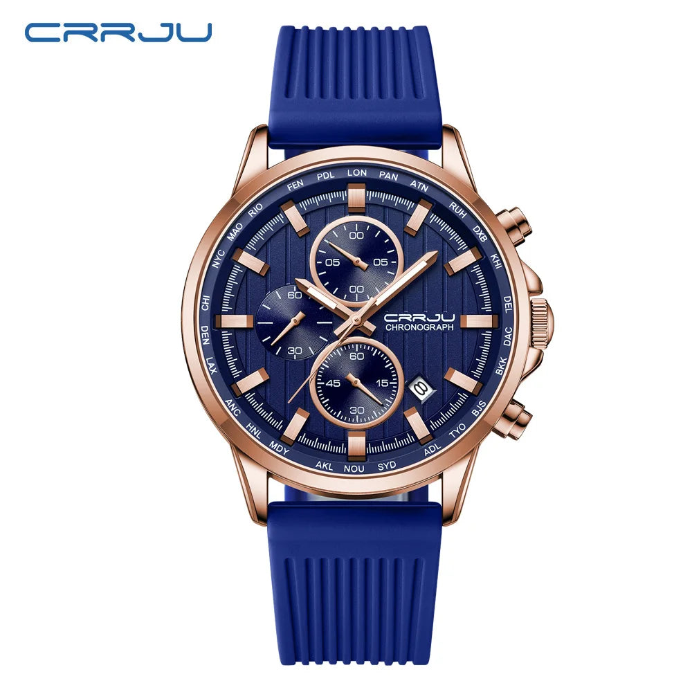 CRRJU Men Watch Silicone Strap Top Brand Luxury Sports Quartz Waterproof Luminous Auto Date Wristwatch Relogio Masculino