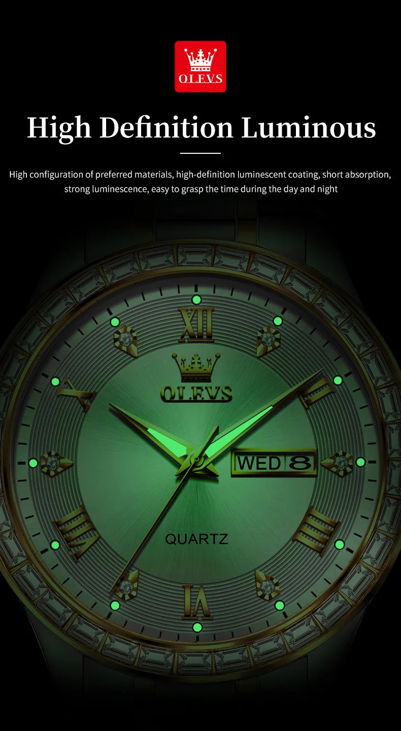 OLEVS 9906 Quartz Men's Watch Classic Fashion Men's Business Waterproof Stainless Steel Diamond dial Top Luxury Brand Men Watch