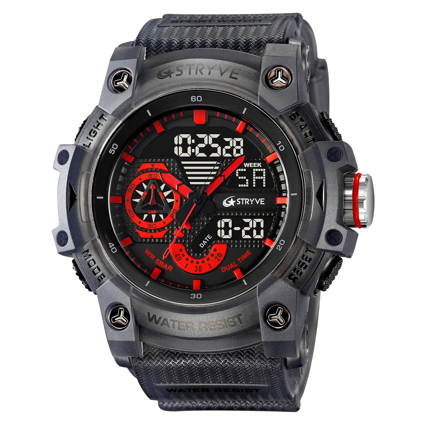 STRYVE Electronic Fashion Men's Sport Watches Shock Resistant 50M Waterproof Wristwatch LED Alarm Stopwatch Clock Men 8029
