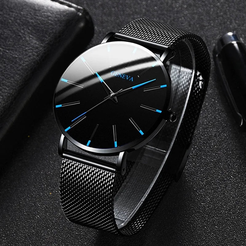 Minimalist Mens Fashion Ultra Thin Watches Simple Men Business Stainless Steel Mesh Belt Quartz Wrist Watch Relogio Masculino