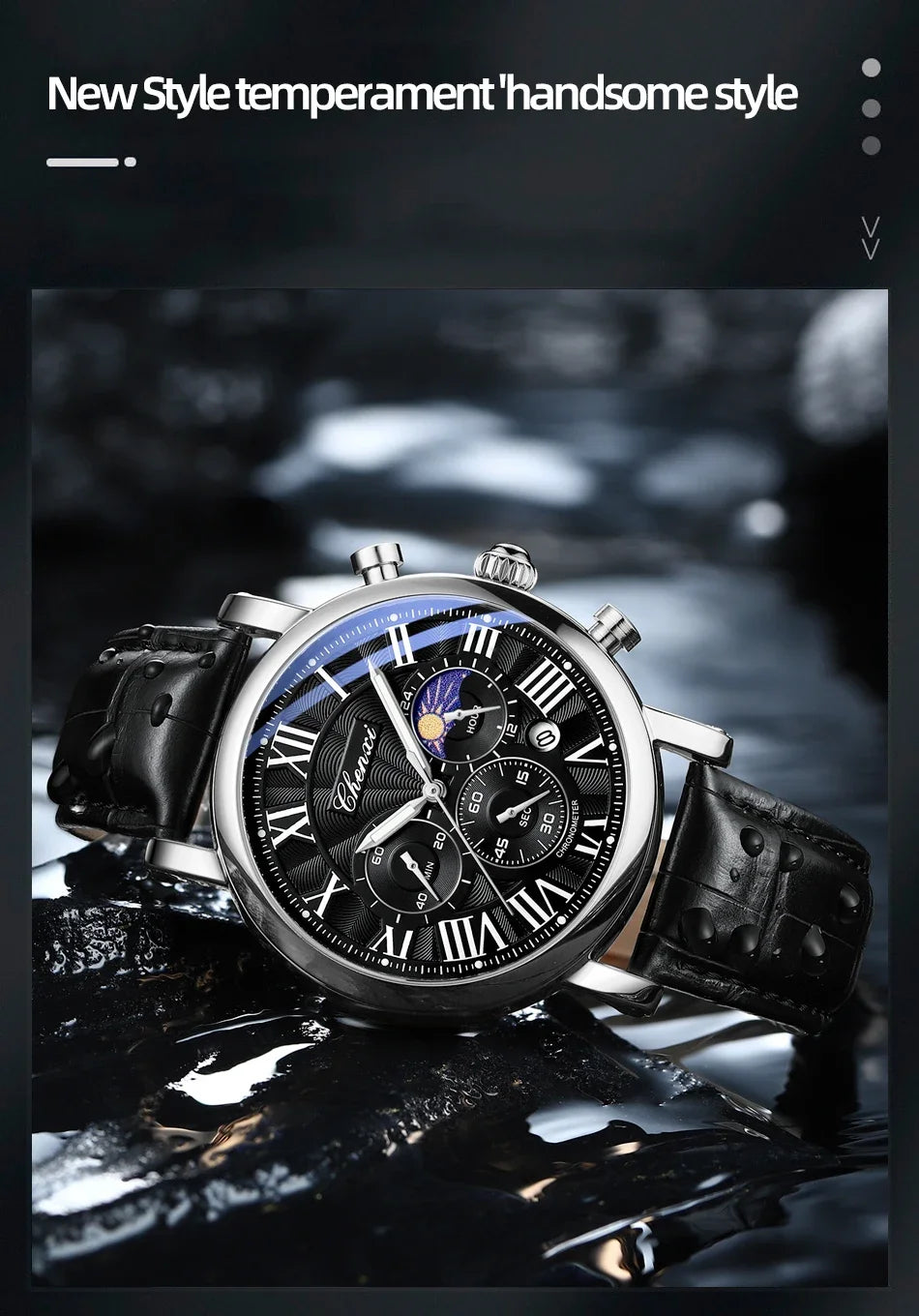 CHENXI 2024 Watches For Men Leather Strap Skeleton Quartz Sweep Second Movement Mens Watch Waterproof Chronograph Wristwatches