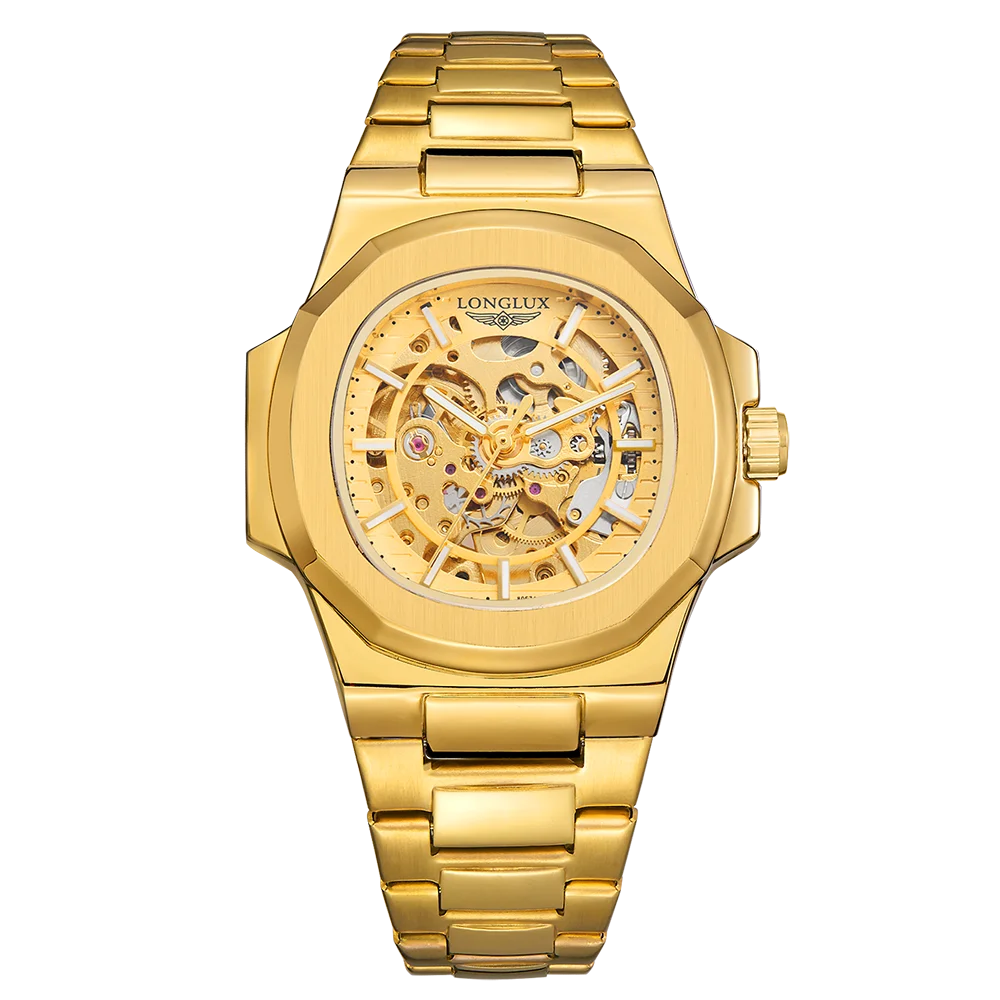 LONGLUX automatic man watch luxury wholesale mechanical wristwatches stainless steel skeleton waterproof mens watch men gift