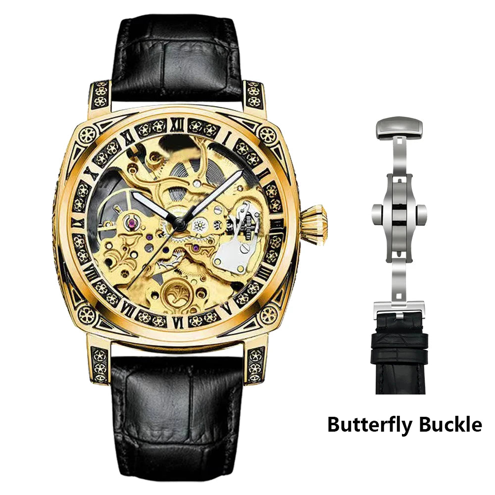 New Mens Watch Top brands Automatic man watches skeleton Fashion Male Clock Business Mechanical Wristwatch relogio masculino