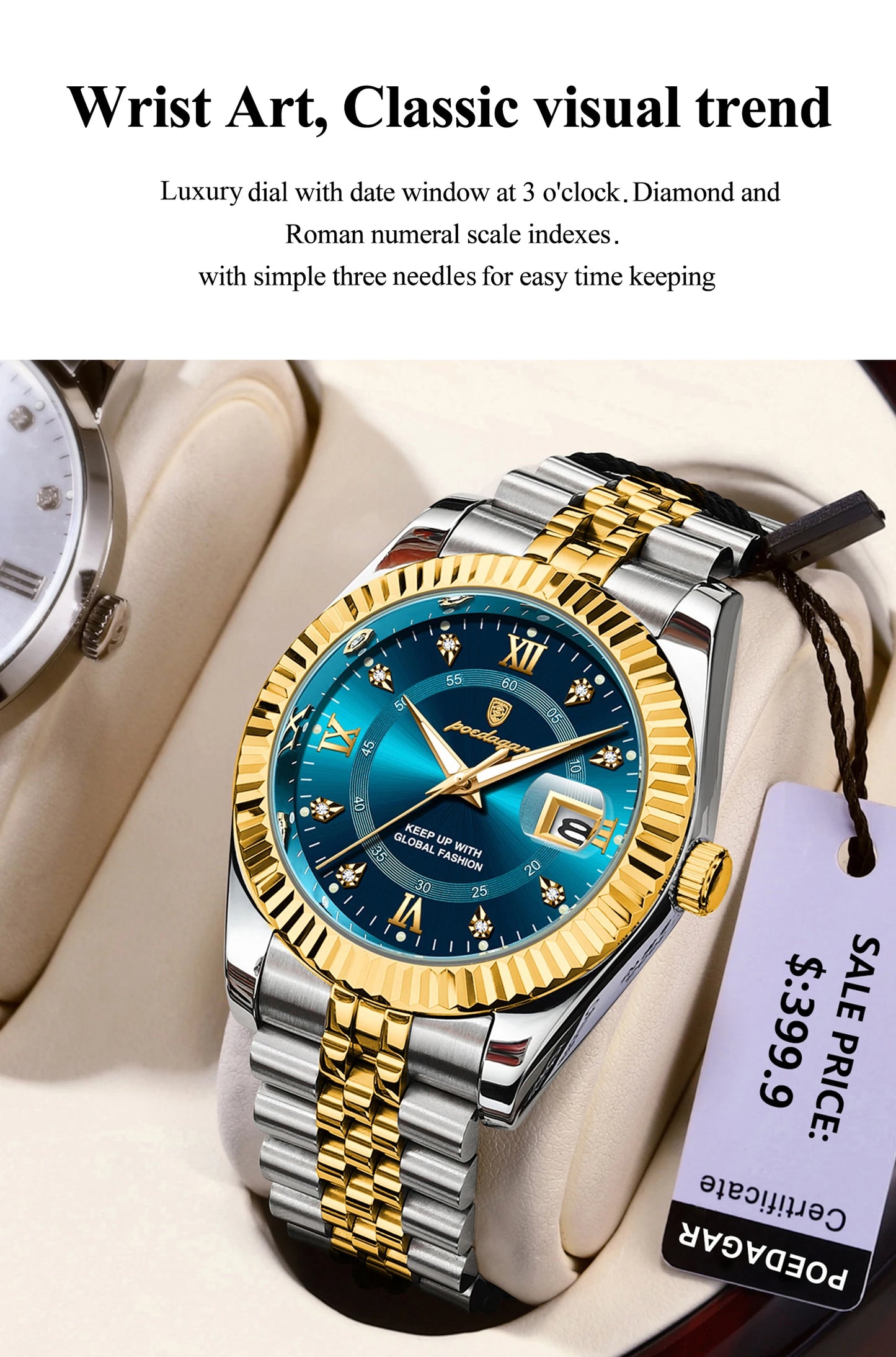 POEDAGAR Classic Men's Watches Luxury Fashion Threaded Bezel Watch for Man Luminous Date Waterproof Original Quartz Wristwatch