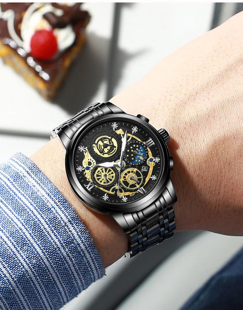 BINBOND B4010 Fashion Casual Quartz Men Watch Luxury Stainless Steel Strap Dial 30M Waterproof Luminous Business Men Wristwatch