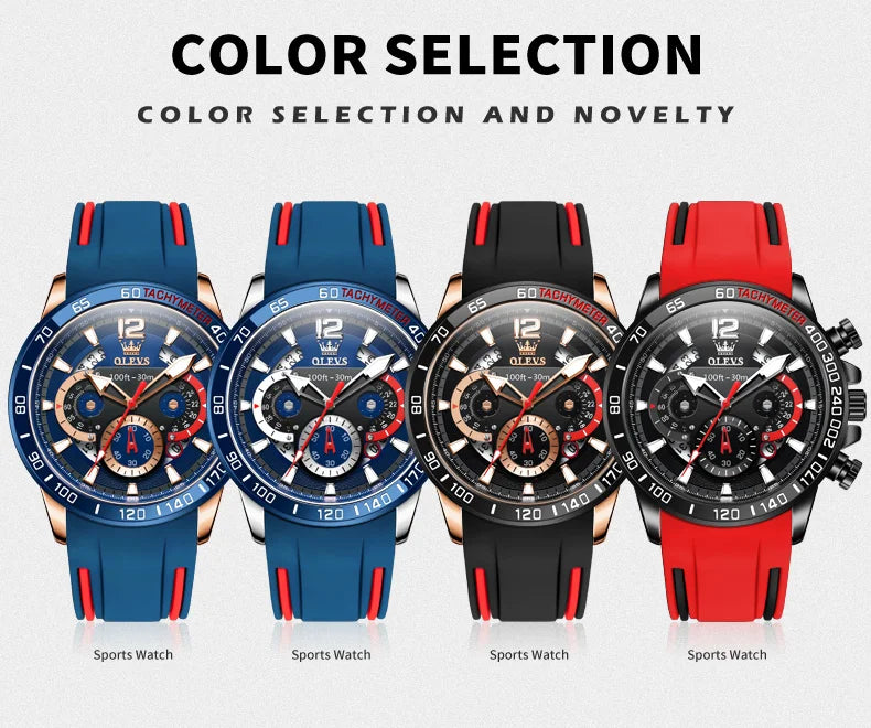 OLEVS 9936 Silicone Strap Multi-function Men Wristwatch, Waterproof Quartz Sport Watch For Men Luminous Chronograph Calendar