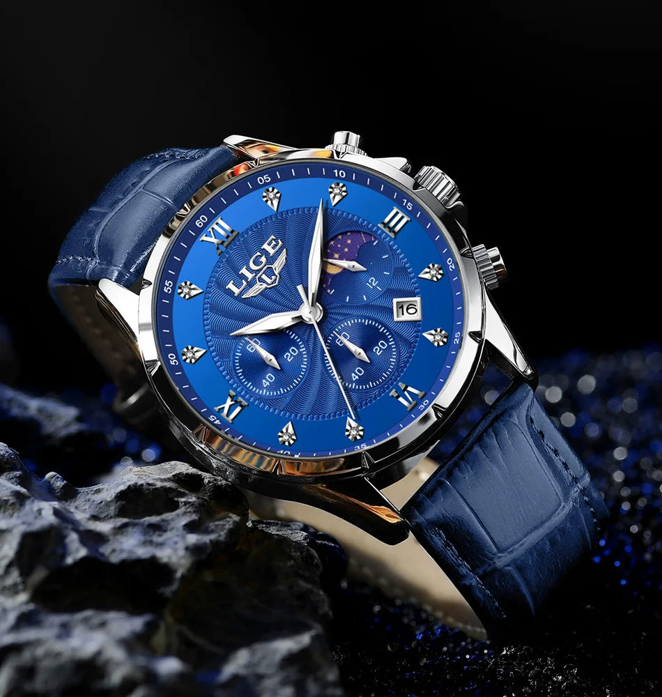 New Mens Watches LIGE Top Brand Luxury Leather Casual Quartz Watch Men's Sport Waterproof Clock Watch Relogios Masculino+Box