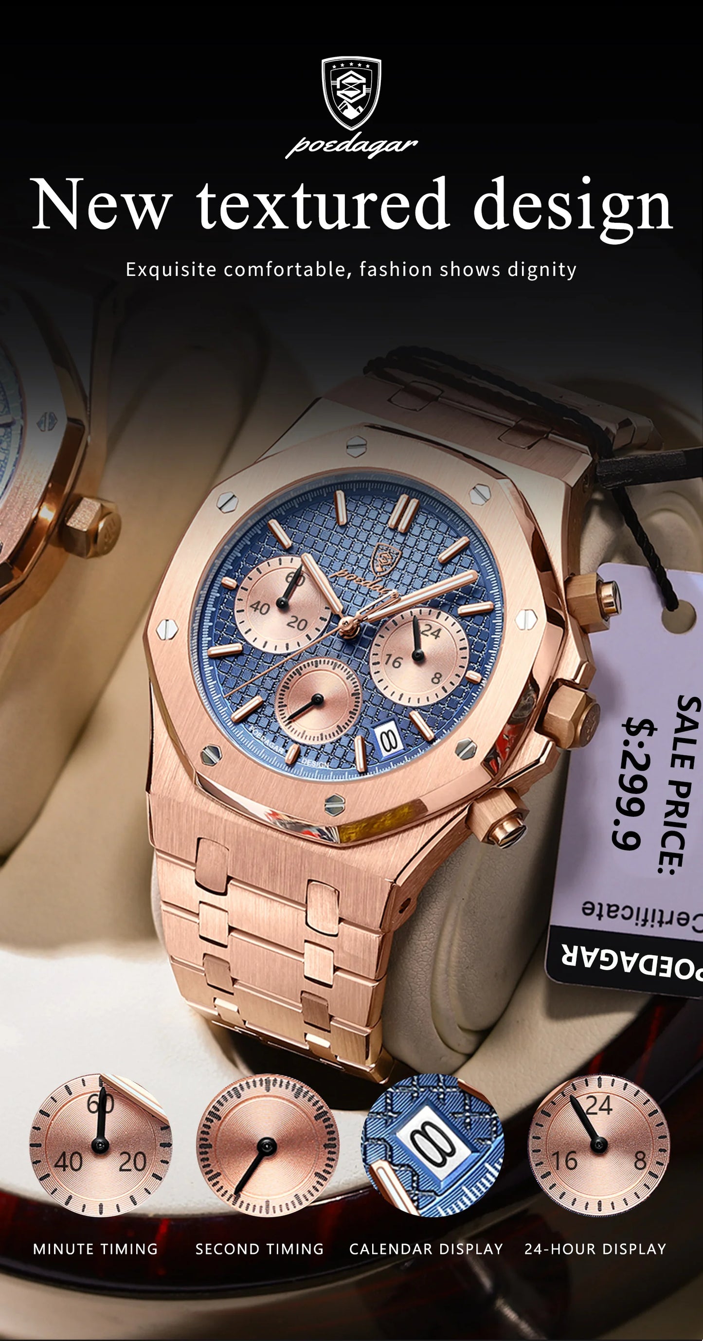 POEDAGAR Classic Men's Watches Trend Fashion Original Quartz Watch for Man Waterproof Fine Steel Chronograph Wristwatch Date