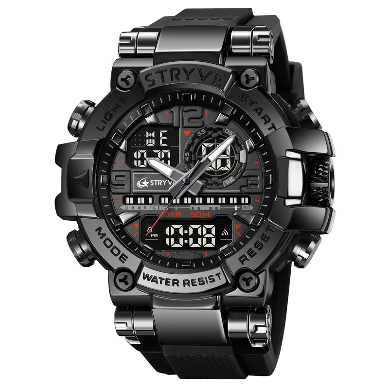 New STRYVE Watch for Men's High Quality Digital-Analog Dual Movement 5ATM Waterproof Watches Fashion Sports Men's Watch 8025