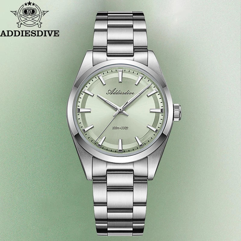 ADDIESDIVE 36mm AD2066 Men Watch BGW9 Luminou Bubble Mirror Glass 316L Stainless Steel Reloj Hombre 100m Waterproof Quartz Watch