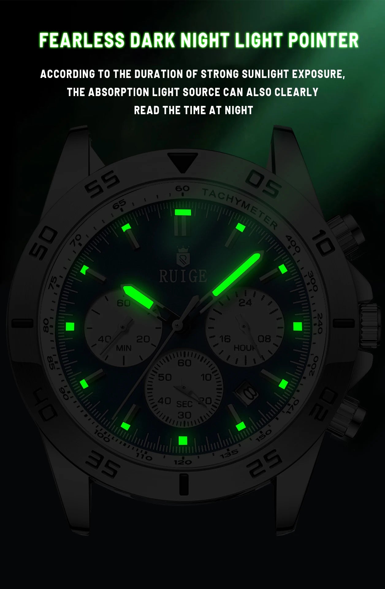 RUIGE Men's Watch Fashionable Men's Multi functional Watch Waterproof Glow Leather Strap Wrist Watch