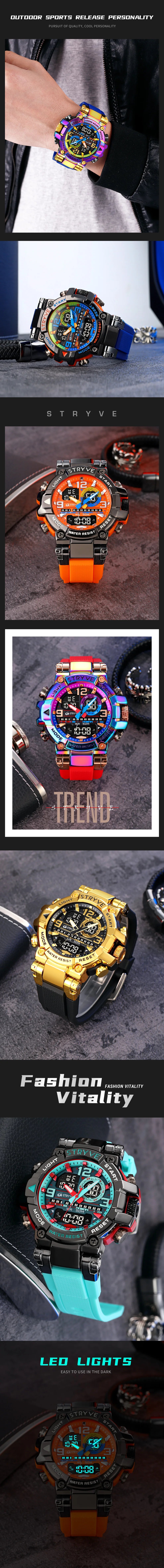 New STRYVE Watch for Men's High Quality Digital-Analog Dual Movement 5ATM Waterproof Watches Fashion Sports Men's Watch 8025