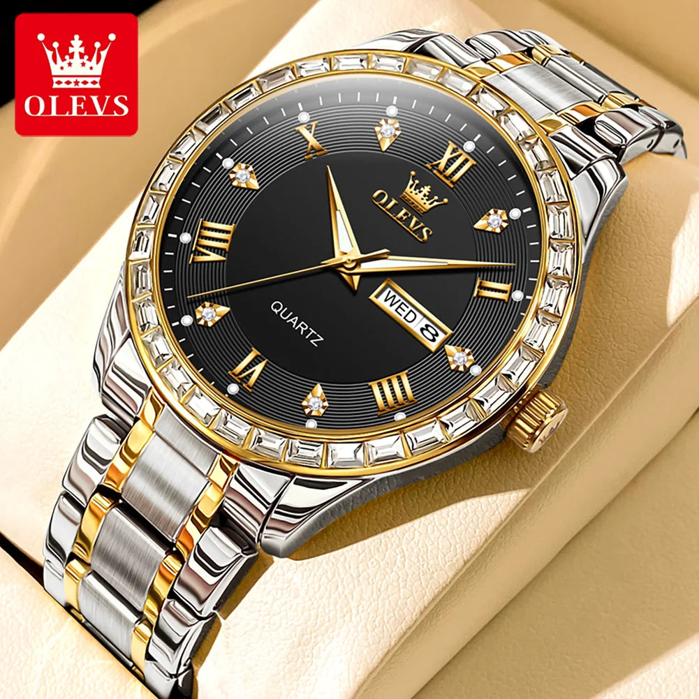OLEVS 9906 Quartz Men's Watch Classic Fashion Men's Business Waterproof Stainless Steel Diamond dial Top Luxury Brand Men Watch