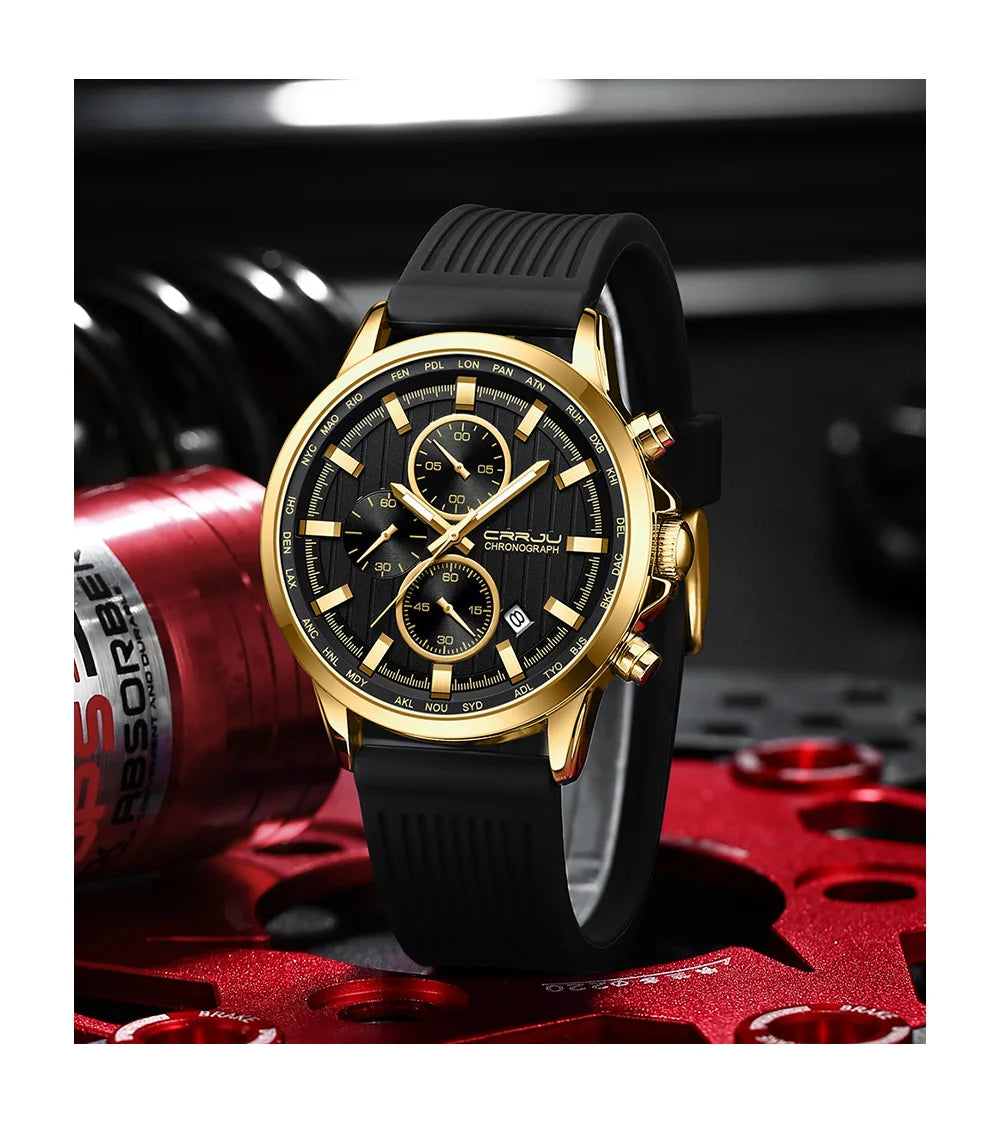 CRRJU Men Watch Silicone Strap Top Brand Luxury Sports Quartz Waterproof Luminous Auto Date Wristwatch Relogio Masculino