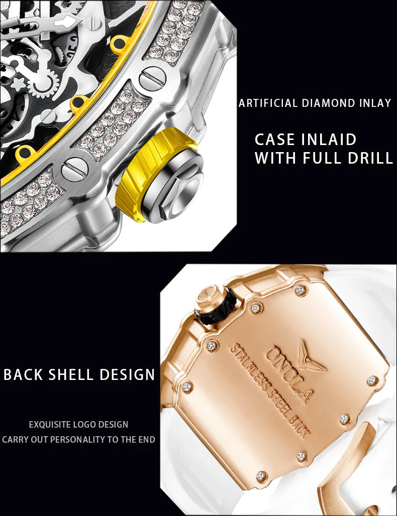 2022 New Men's Watch ONOLA Fashion Luxury Diamond Inlaid Design Quartz Waterproof Tape Watches Men Relogio Masculino Clock