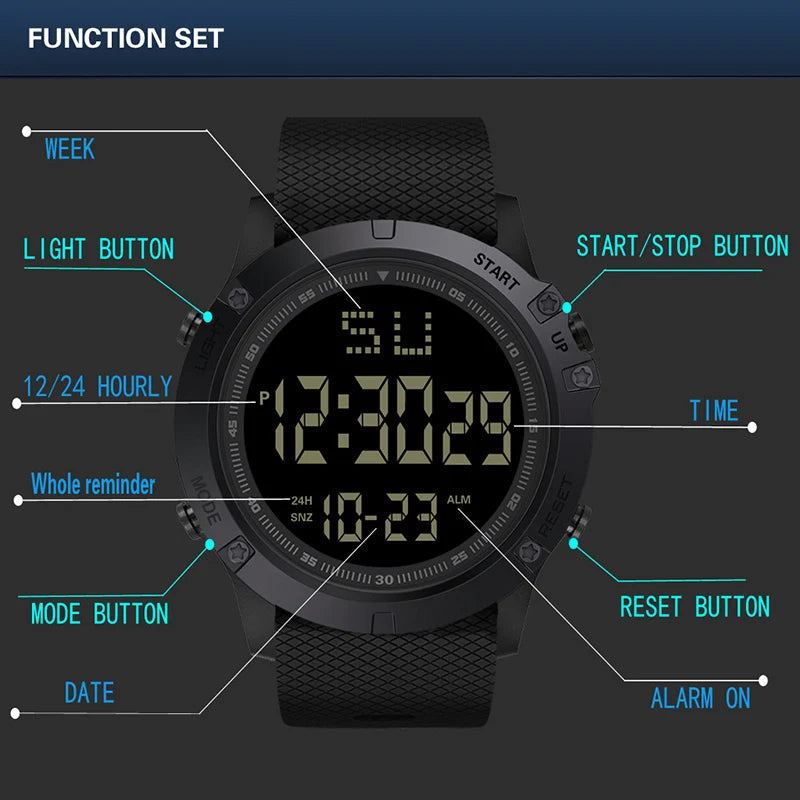 YIKAZE Men's Digital Watches Waterproof Outdoor Men Sports Watch Fitness Electronic Watch Military Sports Clock Kids Gifts