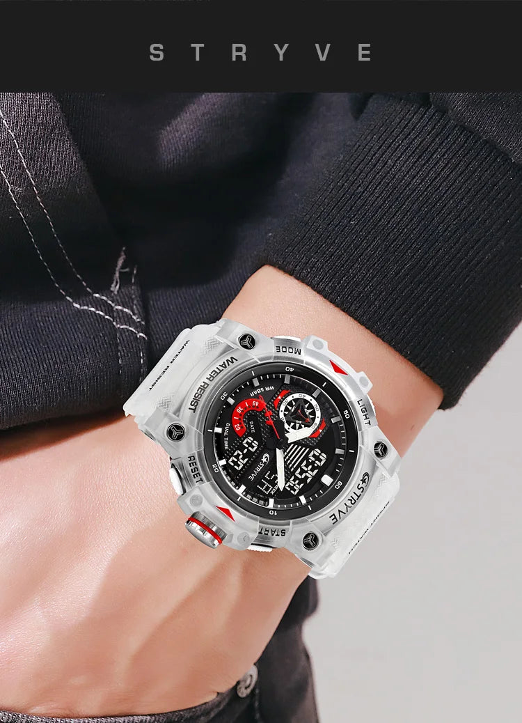 STRYVE Electronic Fashion Men's Sport Watches Shock Resistant 50M Waterproof Wristwatch LED Alarm Stopwatch Clock Men 8029