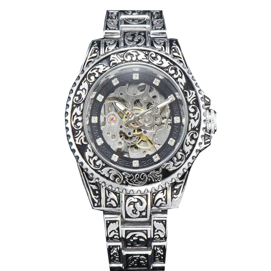 LONGLUX automatic watch luxury wholesale mechanical wristwatches stainless steel carve waterproof no logo mens watch men gift