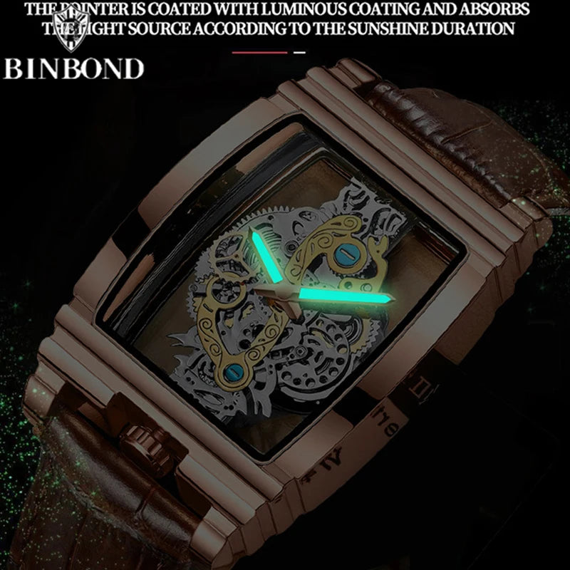 BINBOND Men Watch Sports Quartz Watches Men Waterproof Luminous Pointer Wristwatch Skeleton Hollow Clock Man Relogio Masculino