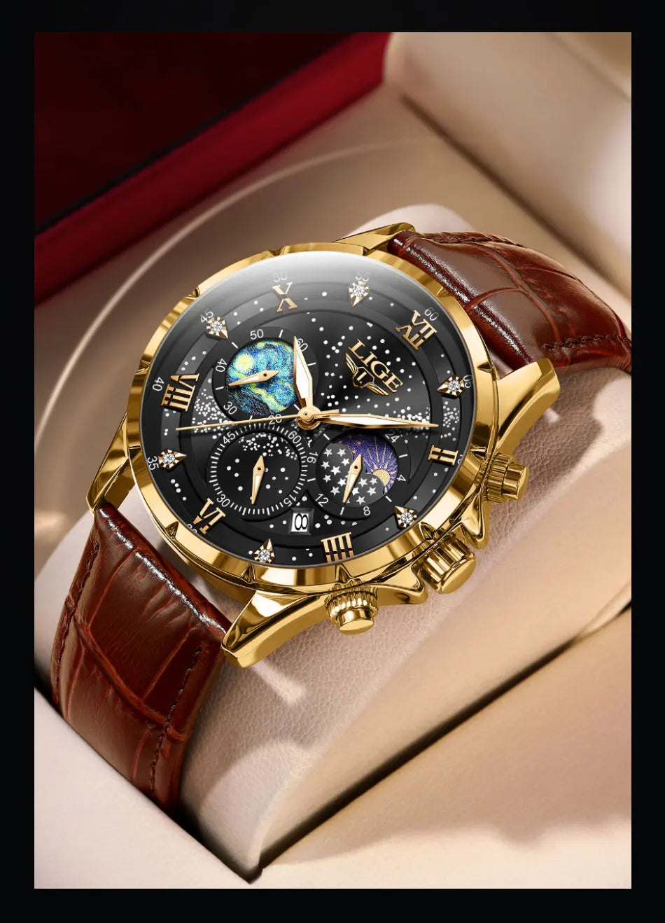 LIGE Men Watches Casual Sport Watch Men Luxury Waterproof Date Luminous Chronograph Wristwatch Male Quartz Watches Leather Clock
