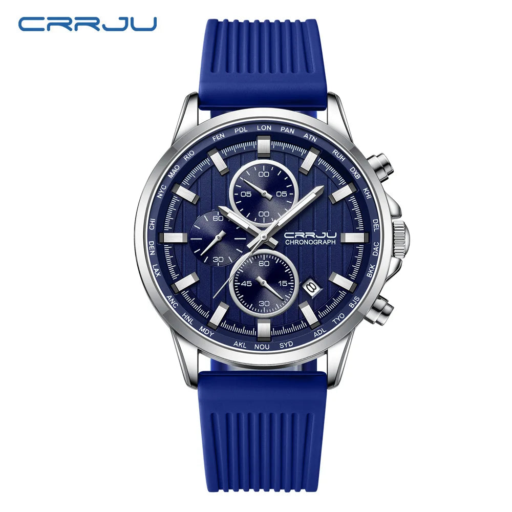 CRRJU Men Watch Silicone Strap Top Brand Luxury Sports Quartz Waterproof Luminous Auto Date Wristwatch Relogio Masculino