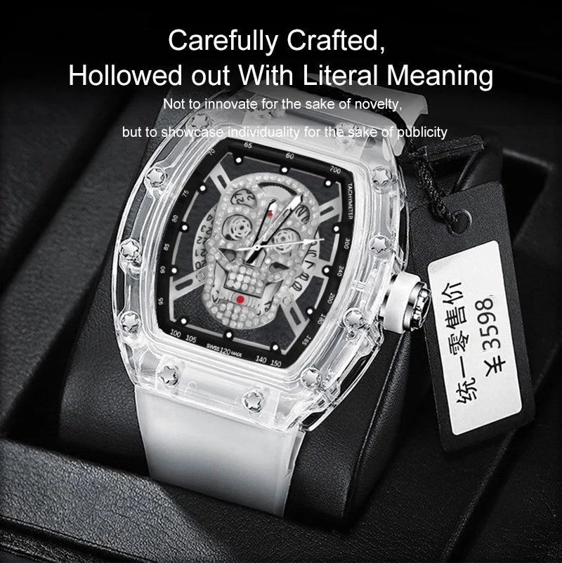 UTHAI New Men's Watch Fashion Trend Non Mechanical Watch Waterproof Luminous Skull Wine Bucket Quartz Watch Men's Gift V0020