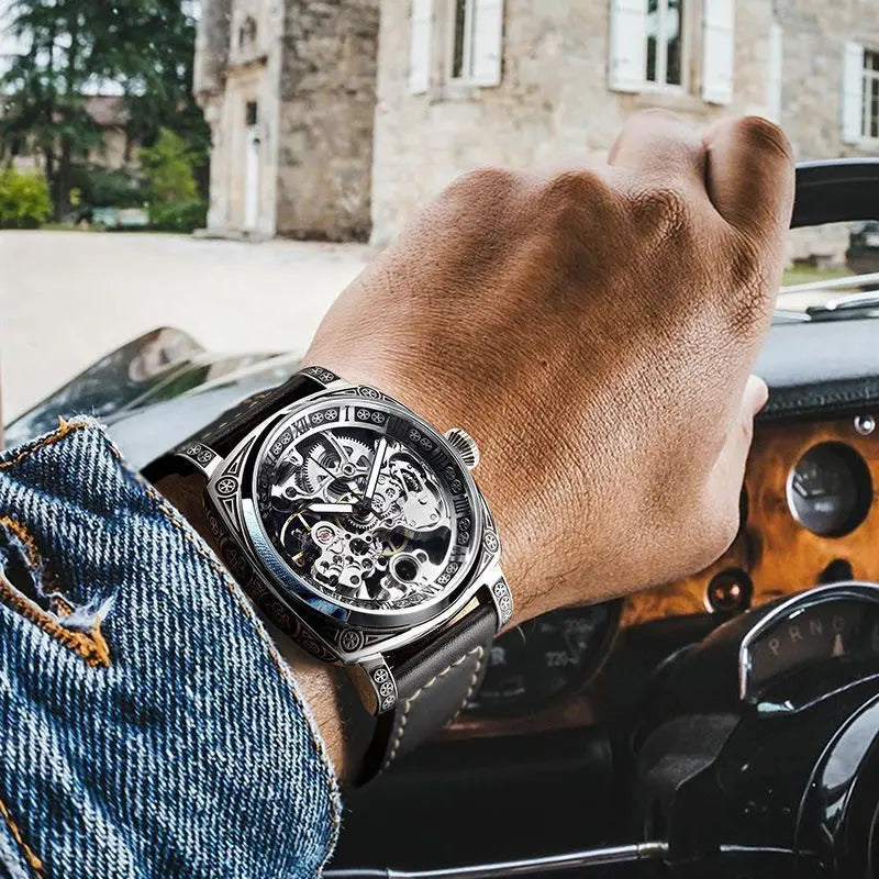 New Mens Watch Top brands Automatic man watches skeleton Fashion Male Clock Business Mechanical Wristwatch relogio masculino