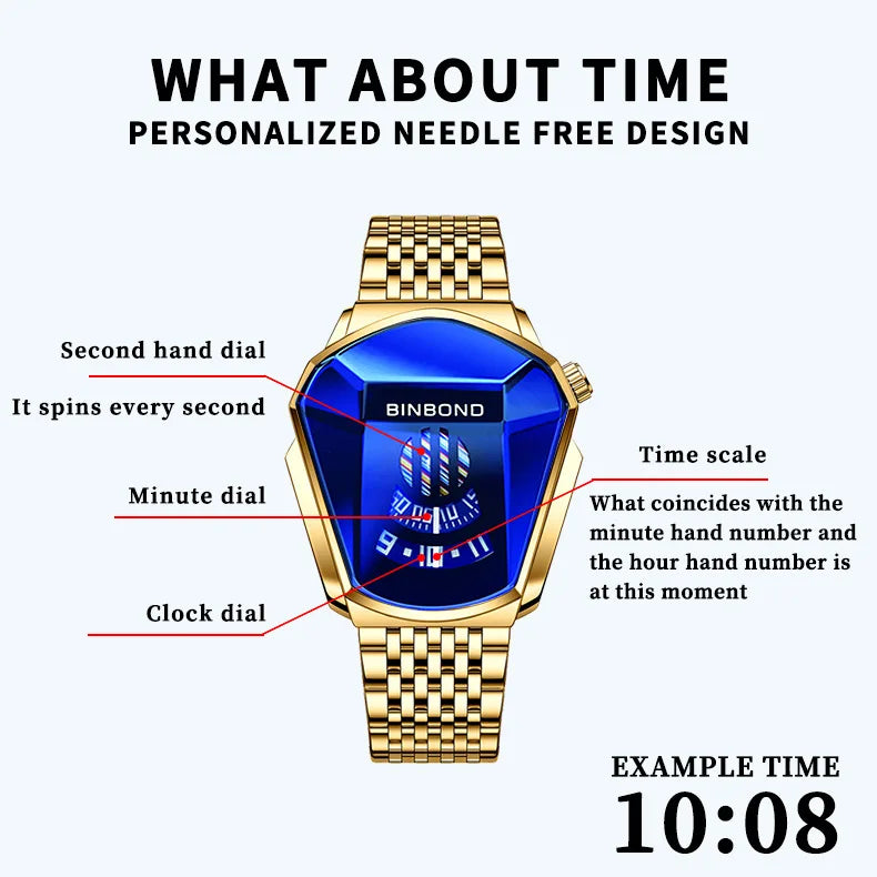 BINBOND Men Popular Fashion Motorcycle Concept Quartz Watch Luminous Steel Band Mesh Watch Touch Screen black technology watch