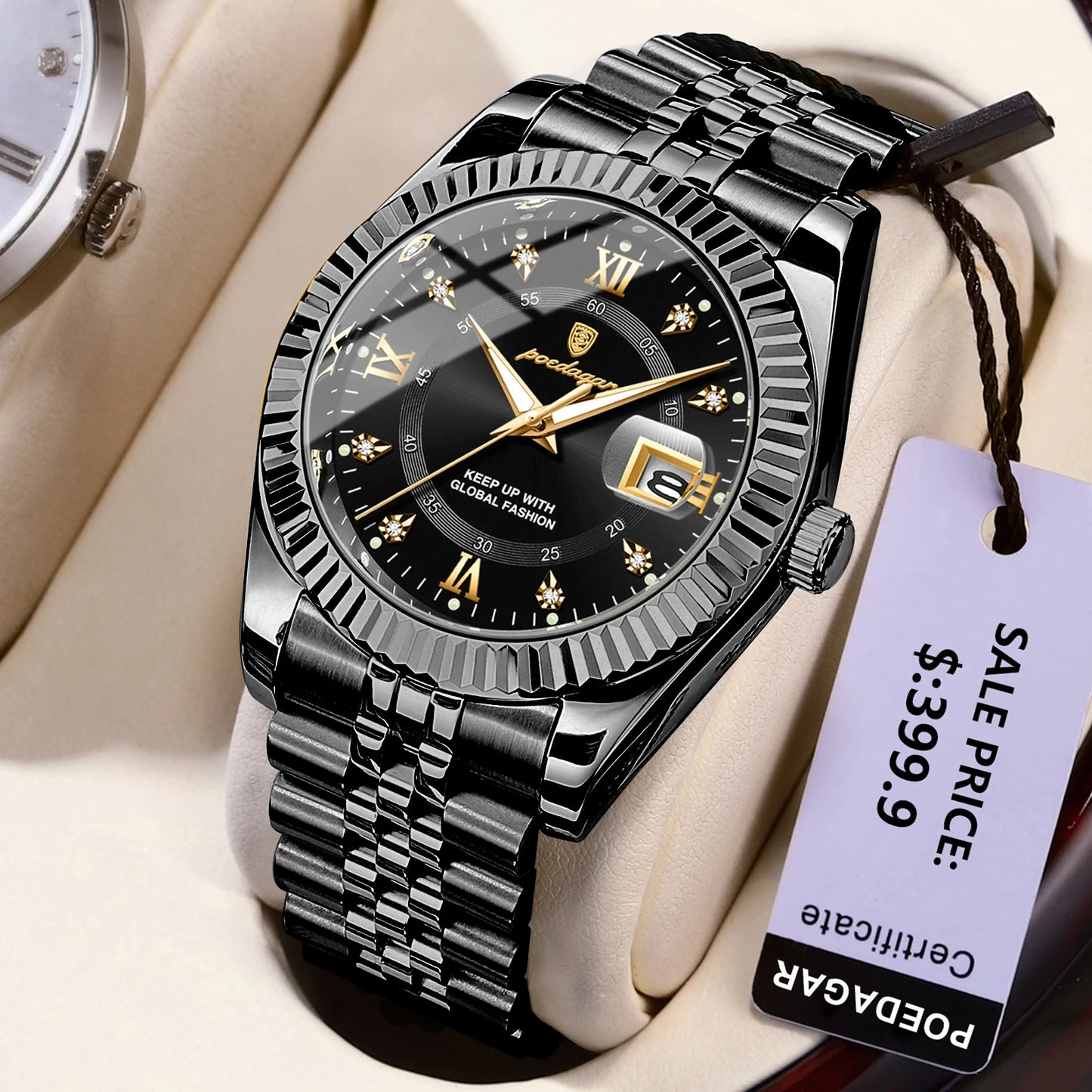 POEDAGAR Classic Men's Watches Luxury Fashion Threaded Bezel Watch for Man Luminous Date Waterproof Original Quartz Wristwatch